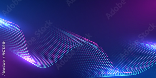 Abstract digital wave background with wavy lines geometric blue purple light science visualization and simulation.