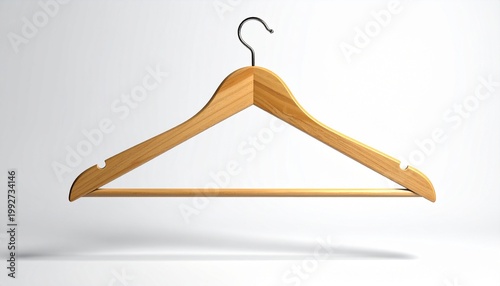 A single wooden clothes hanger, elegantly displayed with a simple hook