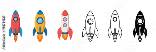 Rocket icons set flat design vector illustration template featuring space launch startup technology symbols modern minimal icon collection