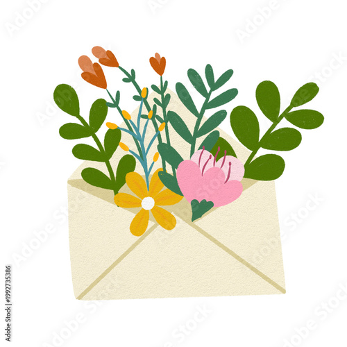 Quadro em tela Floral Envelope with Wildflowers Illustration