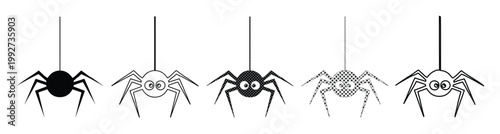 Quadro su tela Halloween spider vector set, cute hanging spiders with big eyes, black and grey