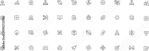 DevOps icon set. Software development and operations icon collection. Editable line icons. Vector illustration.