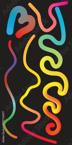 Abstract colorful worms a vibrant and playful digital illustration with flowing curving shapes on a dark background