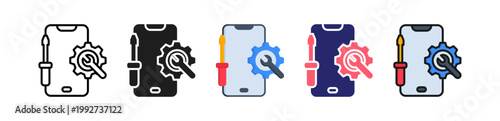 Phone Repair Multiple Style Icon Set Collection. 