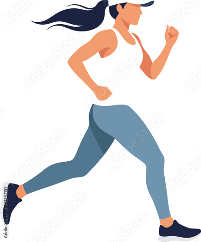 A woman athlete running in athletic wear in a flat design style.