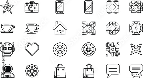 Line icons set lifestyle technology objects symbols collection minimal outline vector illustration modern design elements pack