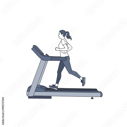 A Young Woman Jogging on a Treadmill for Fitness Training.
