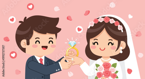 Bride And Groom Celebrate Wedding Engagement Moment.