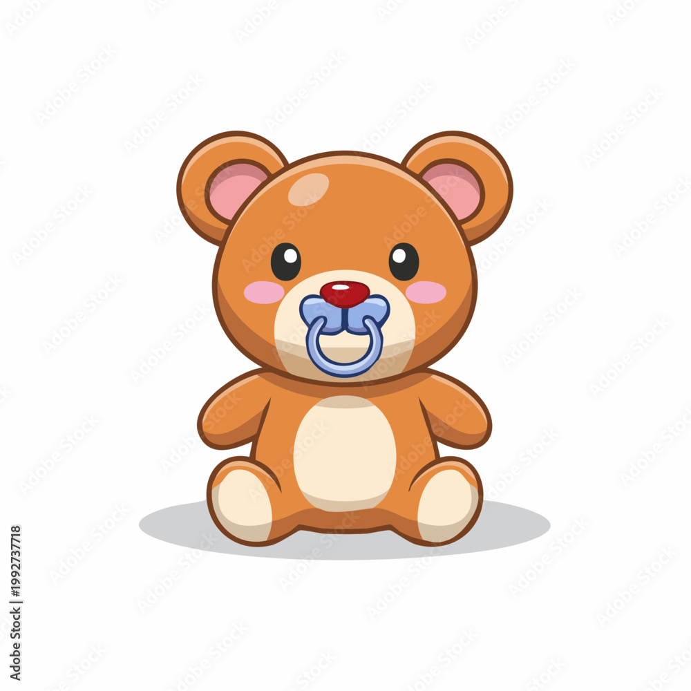 Obraz premium Cute Teddy Bear with Pacifier Illustration