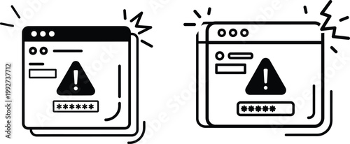 Error message in browser window showing password input warning illustration with password security interface internet protection attention
