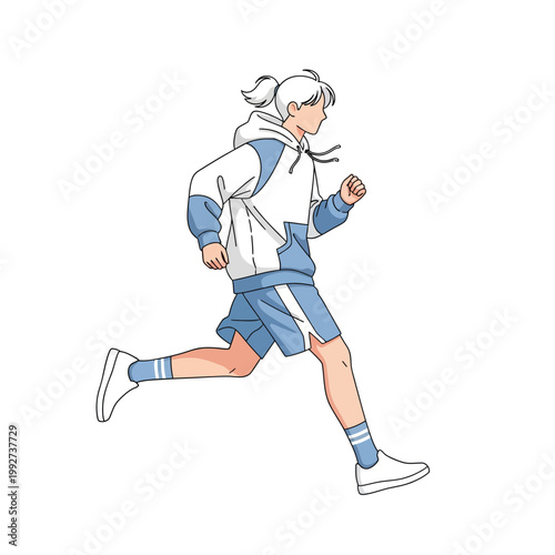 Anime Style Young Person Running in Sportswear Illustration.
