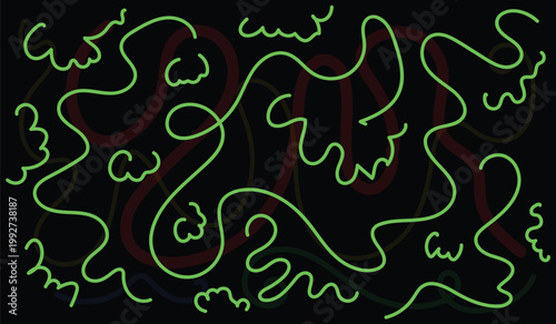 Neon Green Abstract Scribble Waves on Dark Background