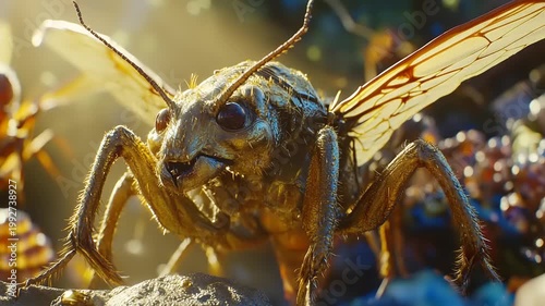 Close-up of a Golden Insect in a Vibrant Forest