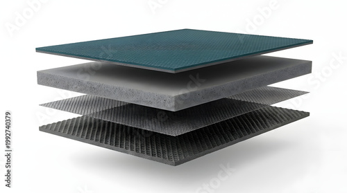 Advanced training mat exploded structure showing top texture foam core ventilation mesh and traction base for workouts