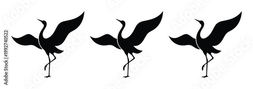 Tableau sur toile Japanese crane bird silhouettes, elegant black heron vector set, minimalist orie