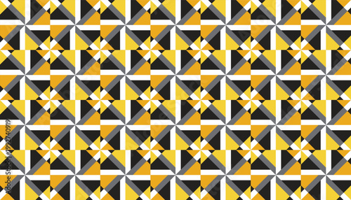 Modern Abstract Geometric Triangle Pattern, Seamless Yellow and Black Dynamic Vector Background.
