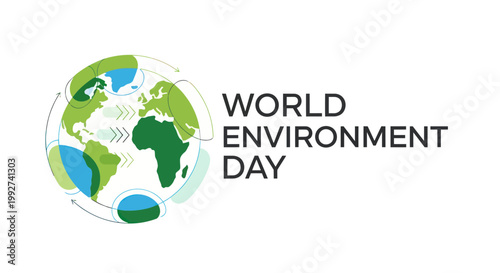 World Environment Day, eco globe illustration, green earth icon, environmental awareness symbol