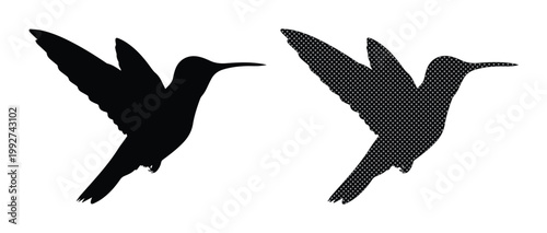 Minimalist hummingbird silhouette vector set, black bird icons in flight, simple avian nature graphics for logo design and branding projects