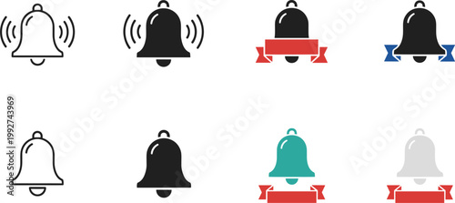 Notification bell icons set alert reminder symbols ringing vector illustration collection UI elements modern design