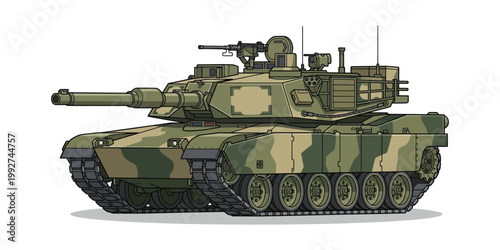 A detailed illustration of a modern armored fighting vehicle, showcasing its camouflage pattern and weaponry