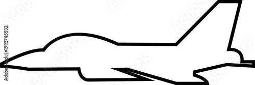 Fighter jet airplane aircraft aviation icon in black line style featuring plane, jet, flight, warplane synonym elements for military, airforce and transport design use