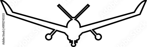 Fighter jet airplane aircraft aviation icon in black line style featuring plane, jet, flight, warplane synonym elements for military, airforce and transport design use