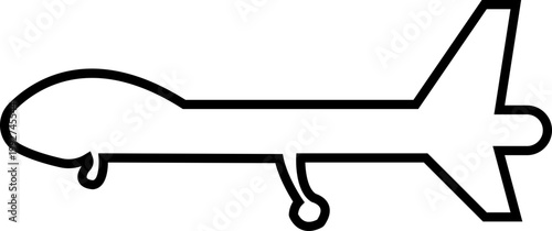 Fighter jet airplane aircraft aviation icon in black line style featuring plane, jet, flight, warplane synonym elements for military, airforce and transport design use