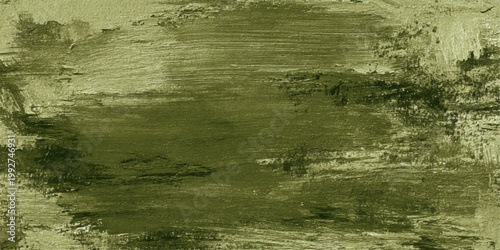 Abstract Olive Green Oil Painting Texture Background with Horizontal Grunge Brush Strokes