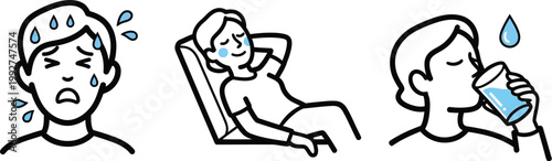 People experiencing heat exhaustion relaxing in the shade and drinking cold water to stay hydrated during a sunny day