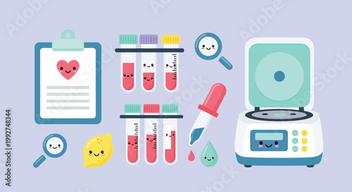 Colorful Laboratory Equipment Illustration Featuring Glassware And Tubes.
