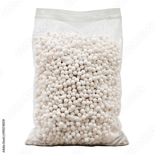 A large bag of styrofoam balls for packaging isolated on transparent background
