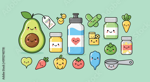 Fresh Avocado Centerpiece With Seed And Green Skin Illustration.