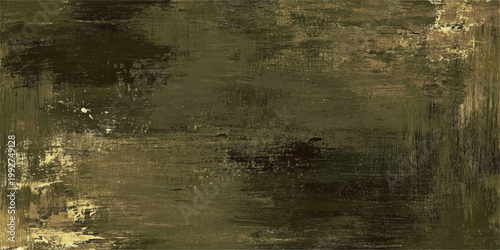 Dark Olive Green Grunge Texture Background with Weathered Brush Strokes