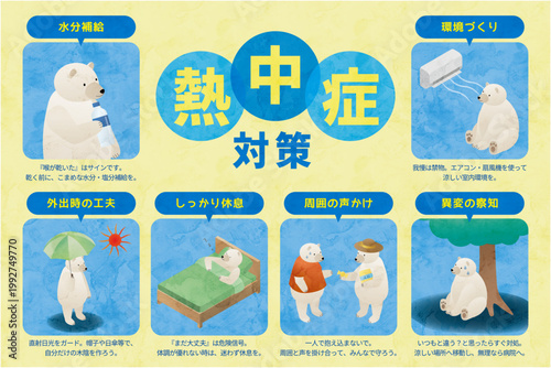 夏の熱中症予防ガイド かわいい動物インフォグラフィック