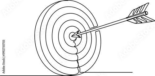 Continuous line drawing Archery target, bullseye arrow, vector illustration, line art, precision aim
