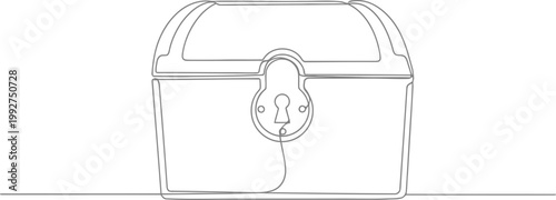 Continuous line drawing Secure Treasure Chest, Locked Box, Safe Container, Line Art Illustration