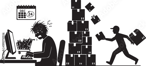 Frustrated office worker beside a silhouette of a man running with papers, Generative Ai