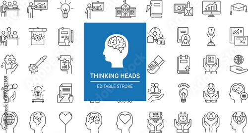 Thinking head icons set brainstorming ideas creativity mind symbols vector illustration collection modern outline design