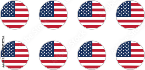 USA flag icons set American patriotic symbols round badges vector illustration collection national design elements