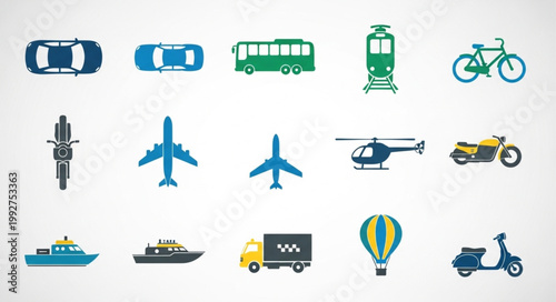 Collection of various transportation vehicles and modes of travel.