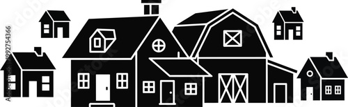 Minimalist flat design vector of a cozy suburban neighborhood featuring modern and traditional houses, ideal for real estate, community, or lifestyle marketing.