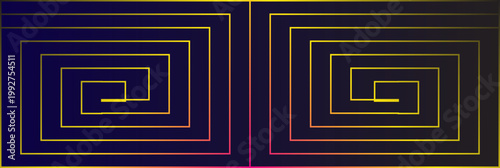 Lines on a spiral abstract background. Dynamic transition illusion blue  shapes background and the same gradiend gold shapes on the black side. vector