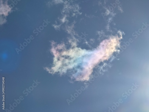 Iridescent Cloud with Rainbow Colors in Blue Sky