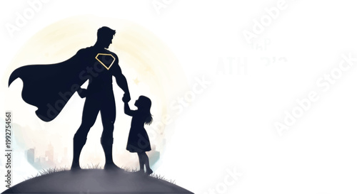 Superhero, father, child, silhouette, vector icon, protection, family, love