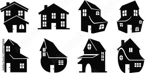 collection of nine modern and traditional house icons in flat design vector illustration