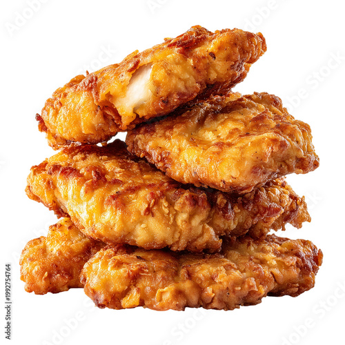 A stack of crispy fried chicken strips served freshly cooked isolated on transparent background