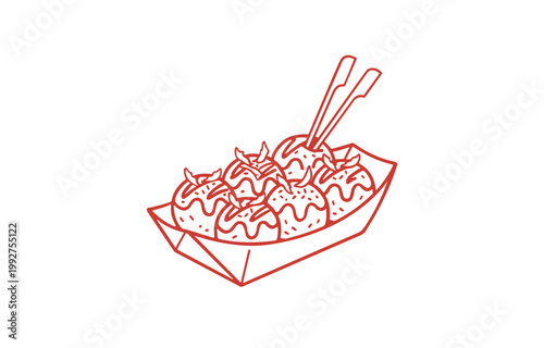 Takoyaki Japanese street food outline icon vector illustration