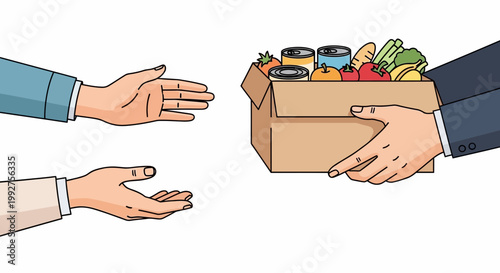 Food delivery, charity, helping hands, donation box, fresh produce