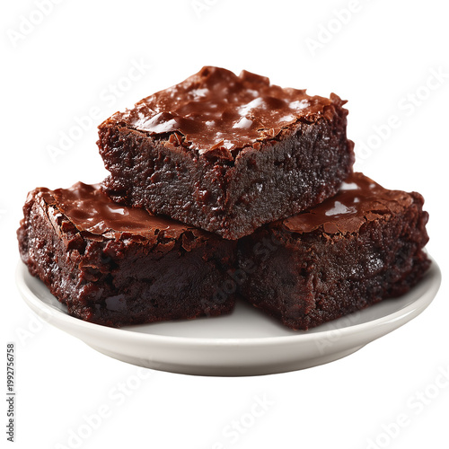 A stack of chocolate brownies  plate isolated on transparent background