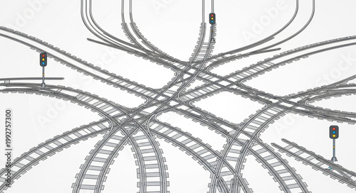 Complex railway tracks intersection overhead view.